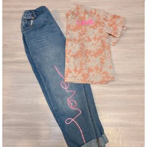 365 Kids Garanimals Girls 7 Outfit Set Pink Tie Dye Shirt Distressed Denim Jeans